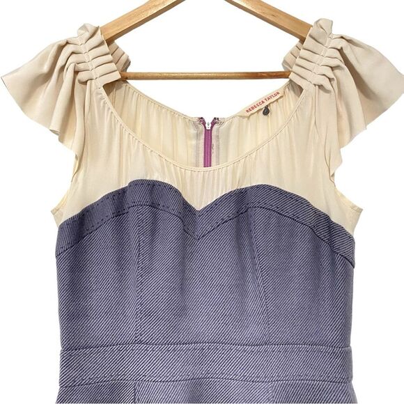 Rebecca Taylor Sweetheart Neck Silk Top Blue Midi Dress 4 - Picture 2 of 11